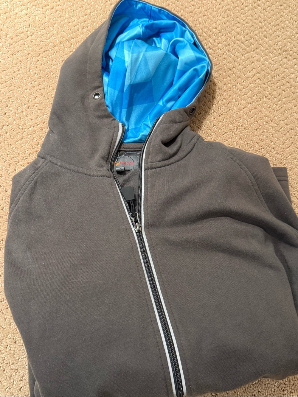 Orangetheory Grey Zip Hoodie with Light Blue Lined Hood